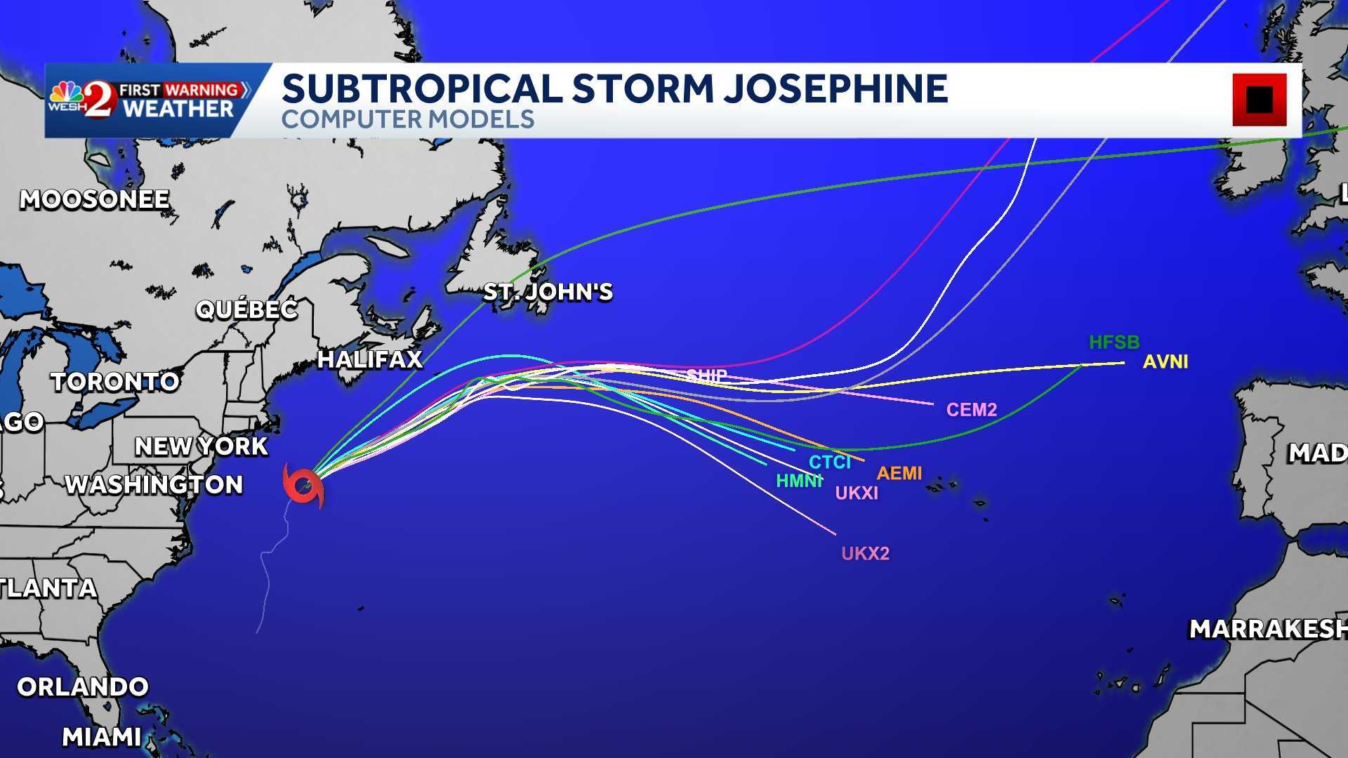 Tracking Subtropical Storm Josephine: Maps, spaghetti models — WESH 2 Orlando